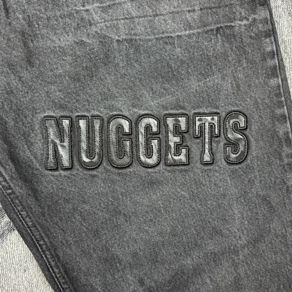 Vintage UNK‎ NBA Denver Nuggets Jeans Men's 38 Black Denim Baggy Hip Hop Pants